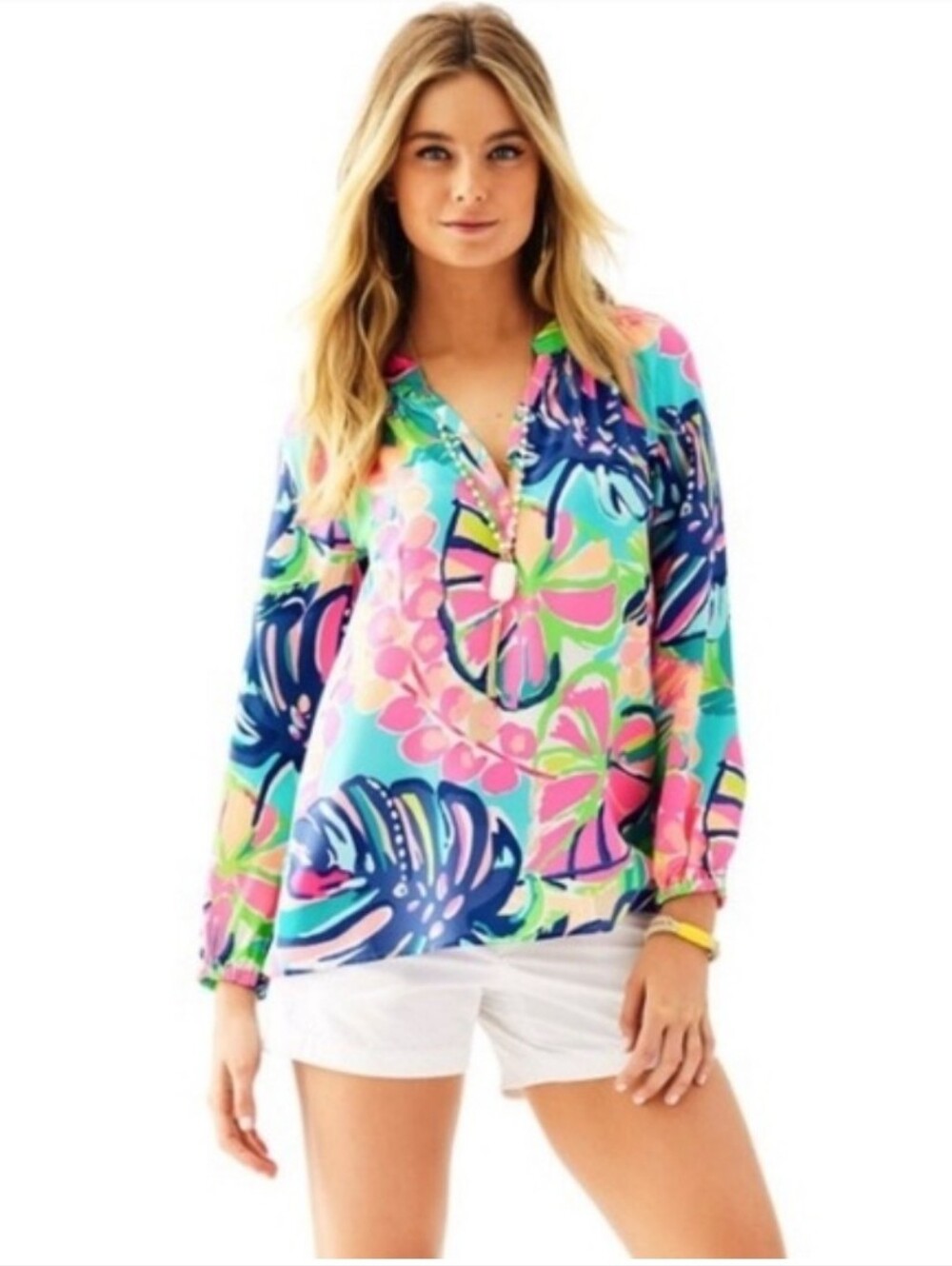 Lilly Pulitzer Elsa 100% Silk Top In Eoroc Garden Print Size Small
